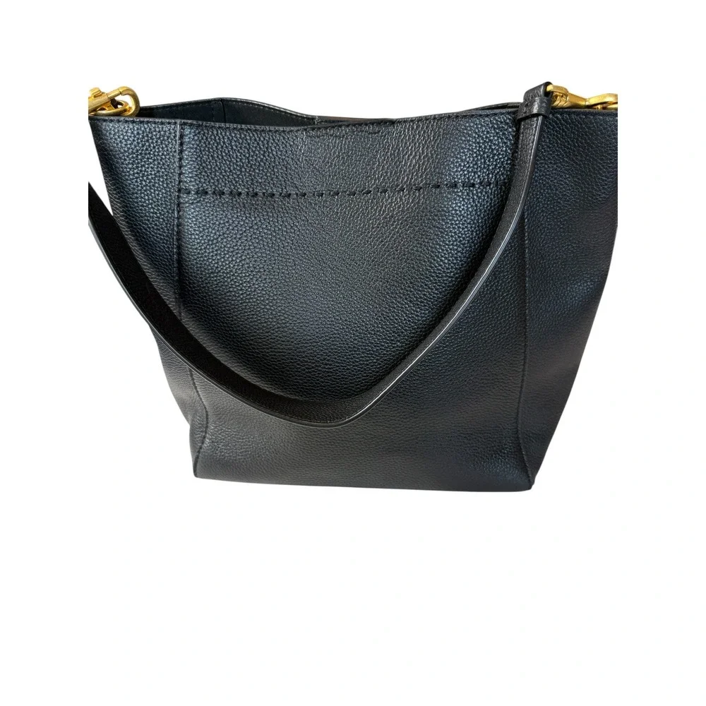 Tory Burch McGraw Small Bucket Bag Black Pebbled Leather Gold Hardware Handbag